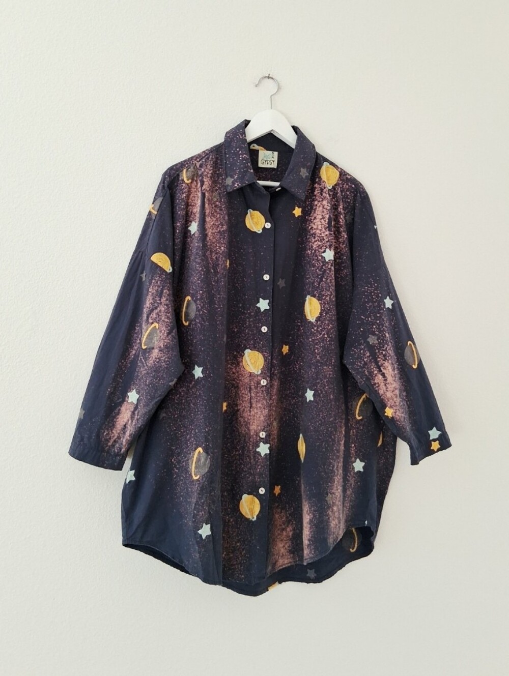 Jaded Gypsy Planet Shirt Artsy Celestial Embroidery Oversized Lagenlook